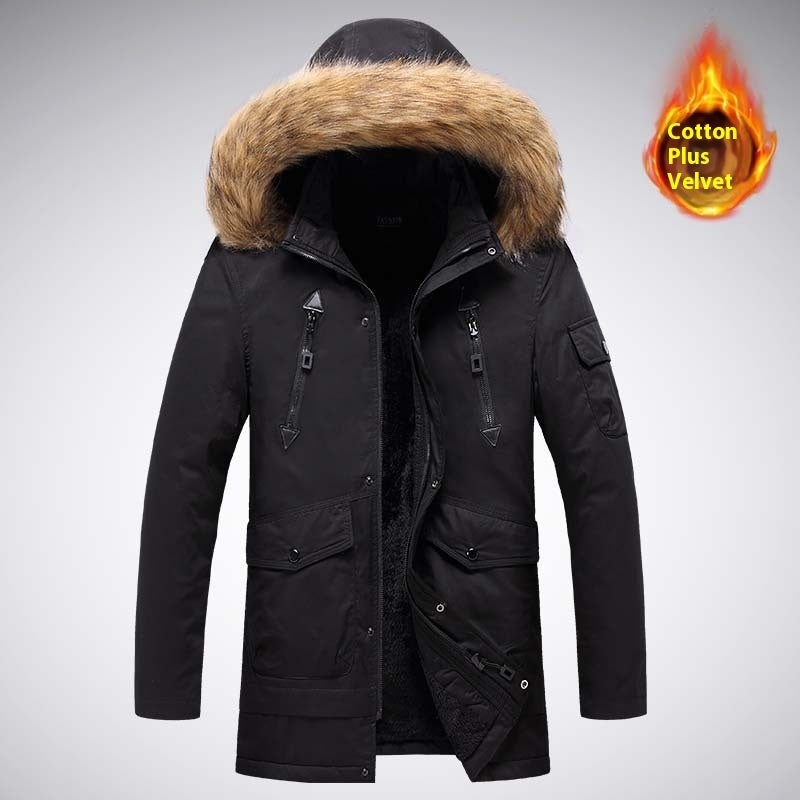 Mid-length Autumn And Winter Jacket Men's Velvet Thermal And Thickening Cotton-padded Coat