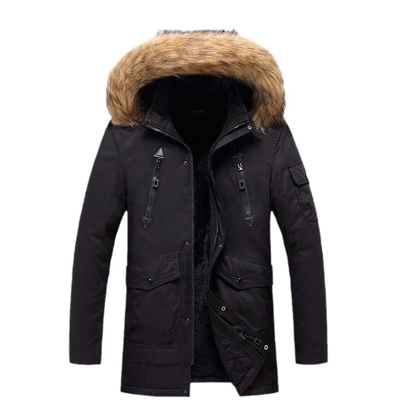 Mid-length Autumn And Winter Jacket Men's Velvet Thermal And Thickening Cotton-padded Coat