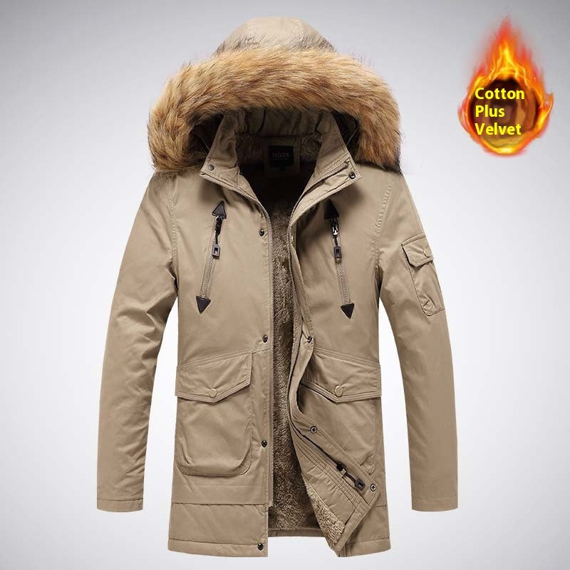 Mid-length Autumn And Winter Jacket Men's Velvet Thermal And Thickening Cotton-padded Coat