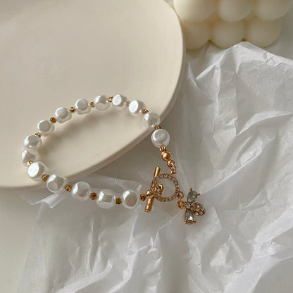 Natural Stone Pearl Pendant Bracelet