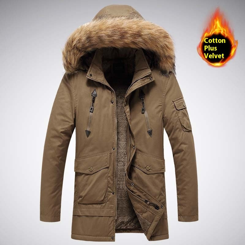 Mid-length Autumn And Winter Jacket Men's Velvet Thermal And Thickening Cotton-padded Coat